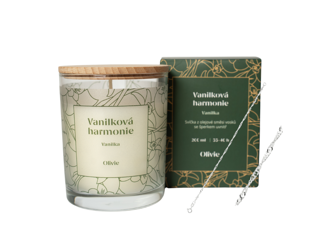 Olivie 9747 Svíčka Vanilková harmonie se stříbrným NÁRAMKEM 18 cm Ag 925; ≤0,9 g.
