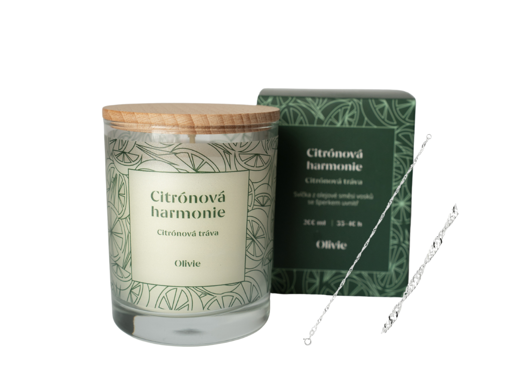 Olivie 9749 Svíčka Citrónová harmonie se stříbrným NÁRAMKEM 18 cm Ag 925; ≤0,9 g.