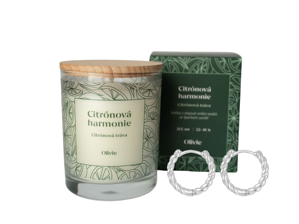 Olivie 9782 Svíčka Citrónová harmonie se stříbrnými KROUŽKY Ag 925; ≤1,8 g.