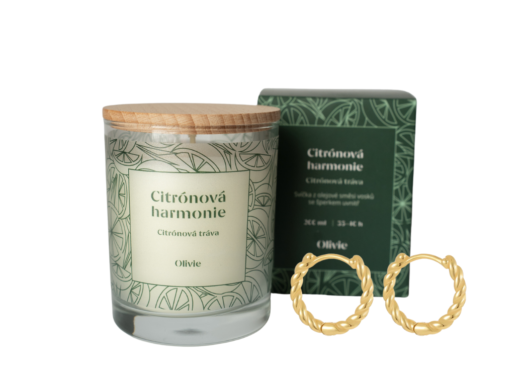 Olivie 9785 Svíčka Citrónová harmonie s náušnicemi kroužky GOLD Ag 925; ≤1,8 g.