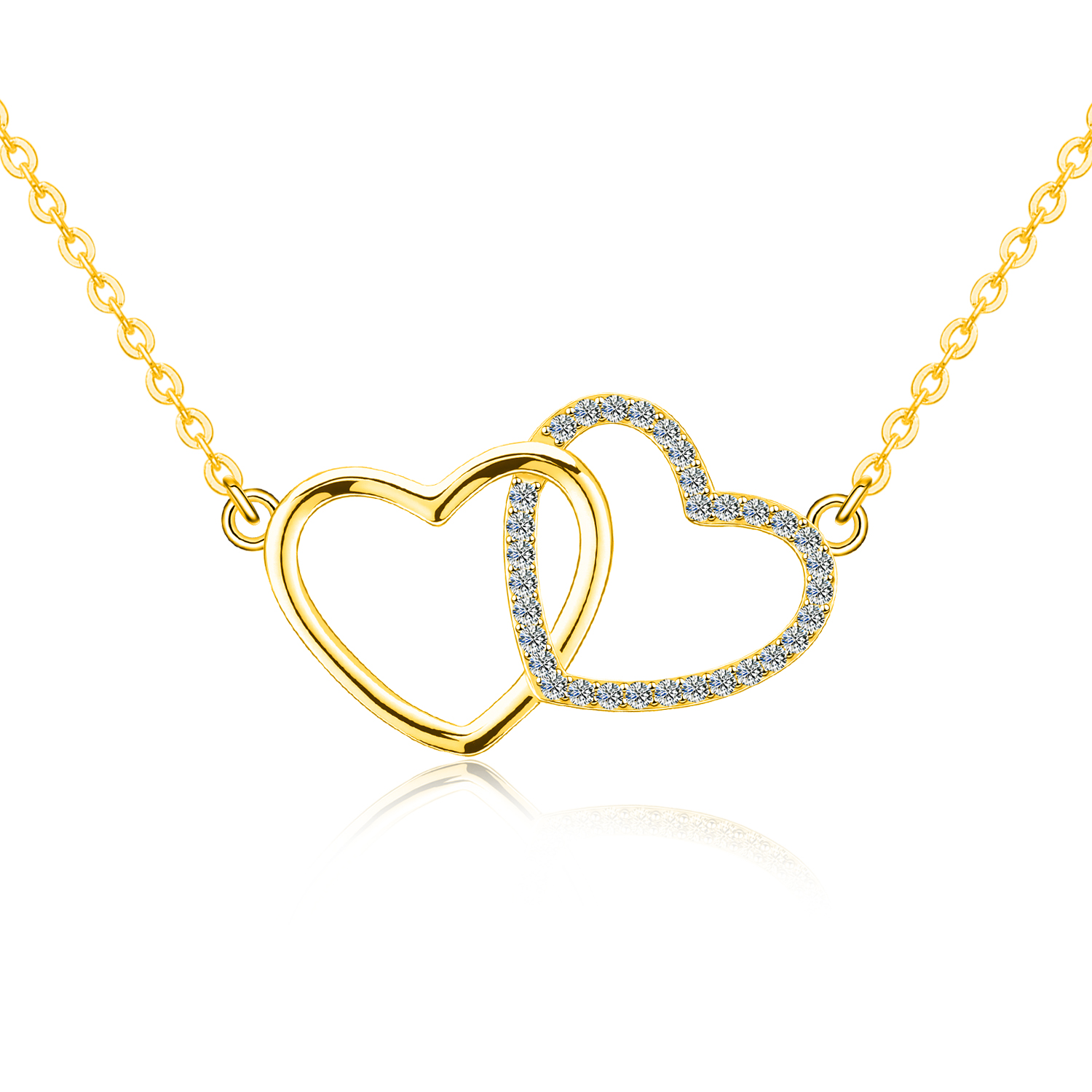 Olivie Stříbrný náhrdelník GOLD MOISSANITE DVĚ SRDCE 9807 Ag 925; ≤2,6 g.