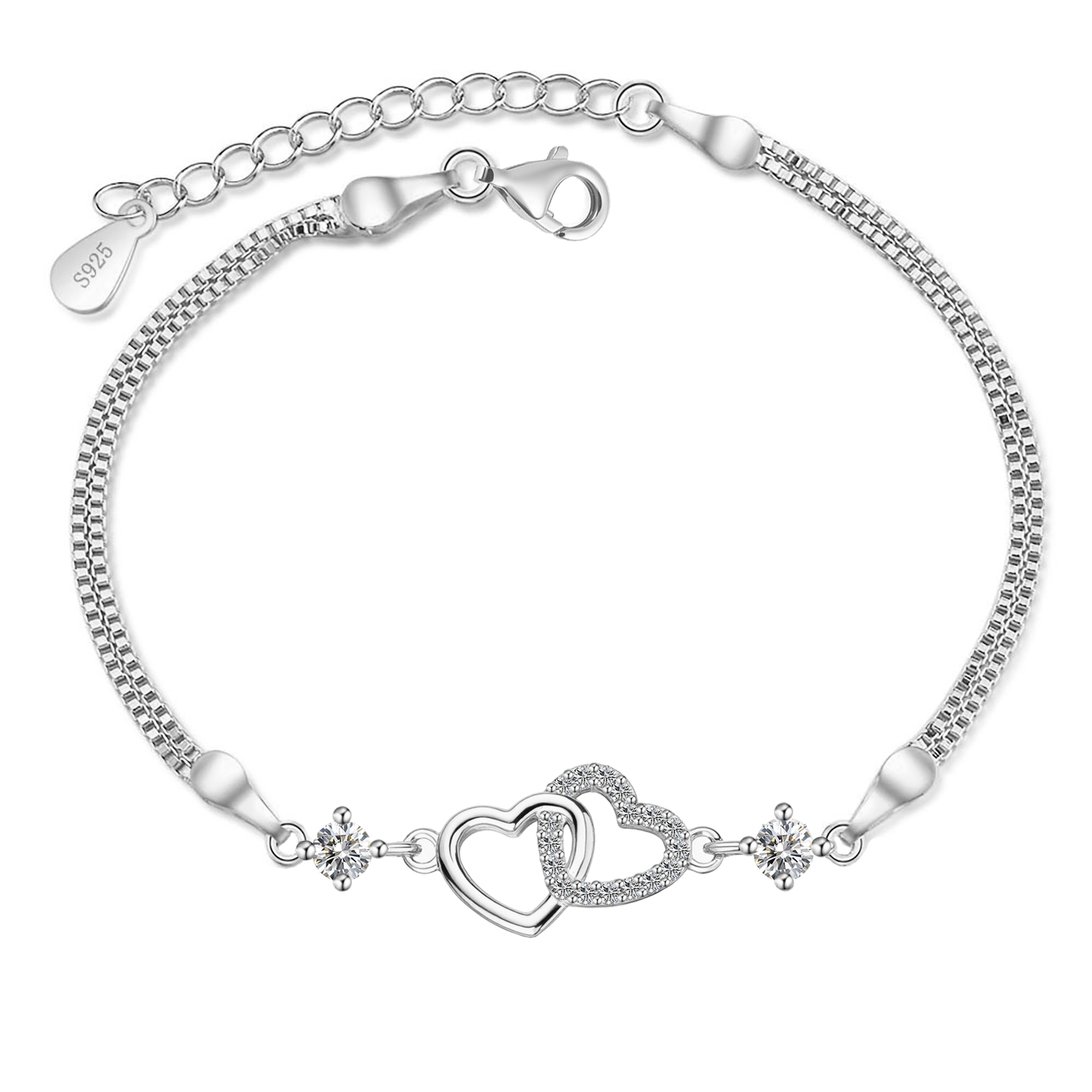 Olivie Stříbrný náramek SPOJENÁ SRDCE MOISSANITE 9833 Ag 925; ≤2,7 g.