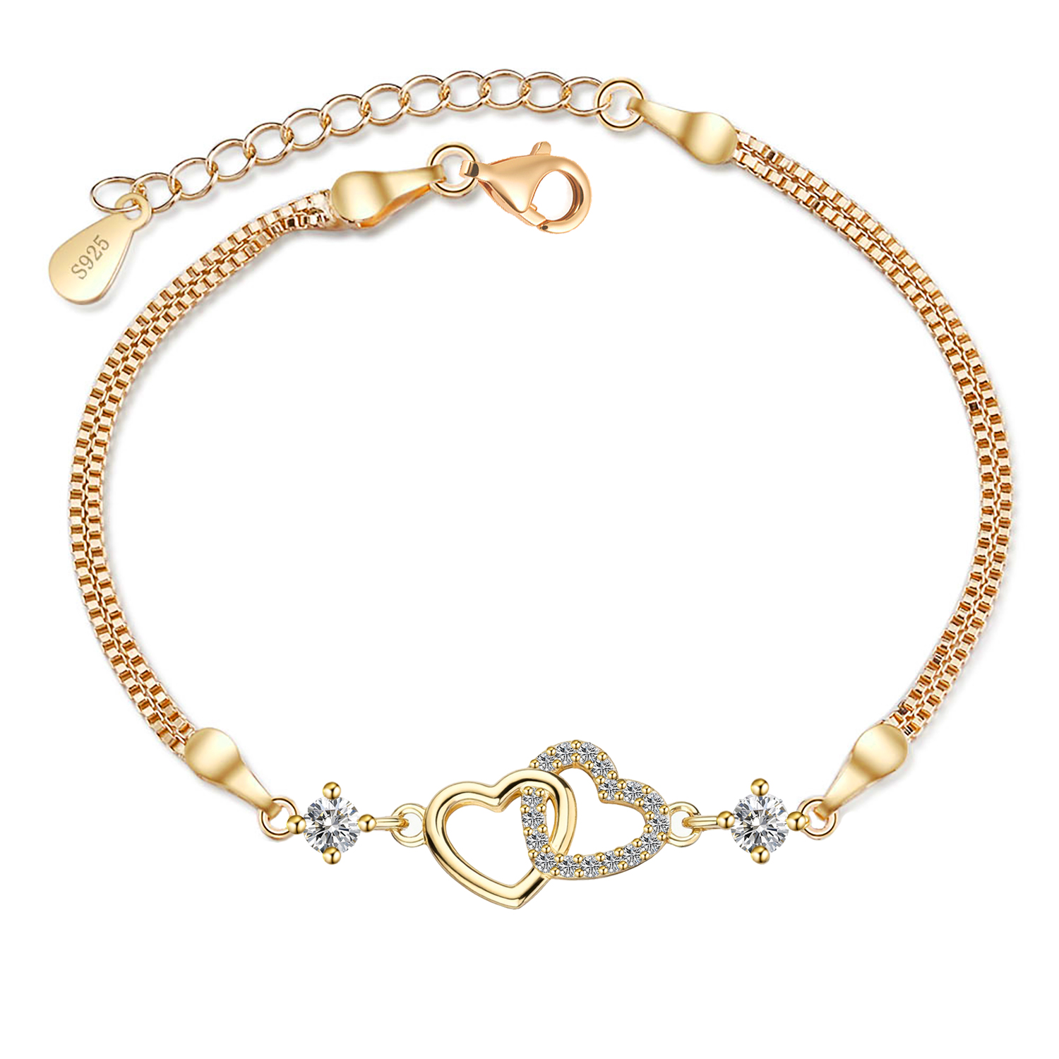 Olivie Stříbrný náramek SPOJENÁ SRDCE MOISSANITE GOLD 9834 Ag 925; ≤2,7 g.