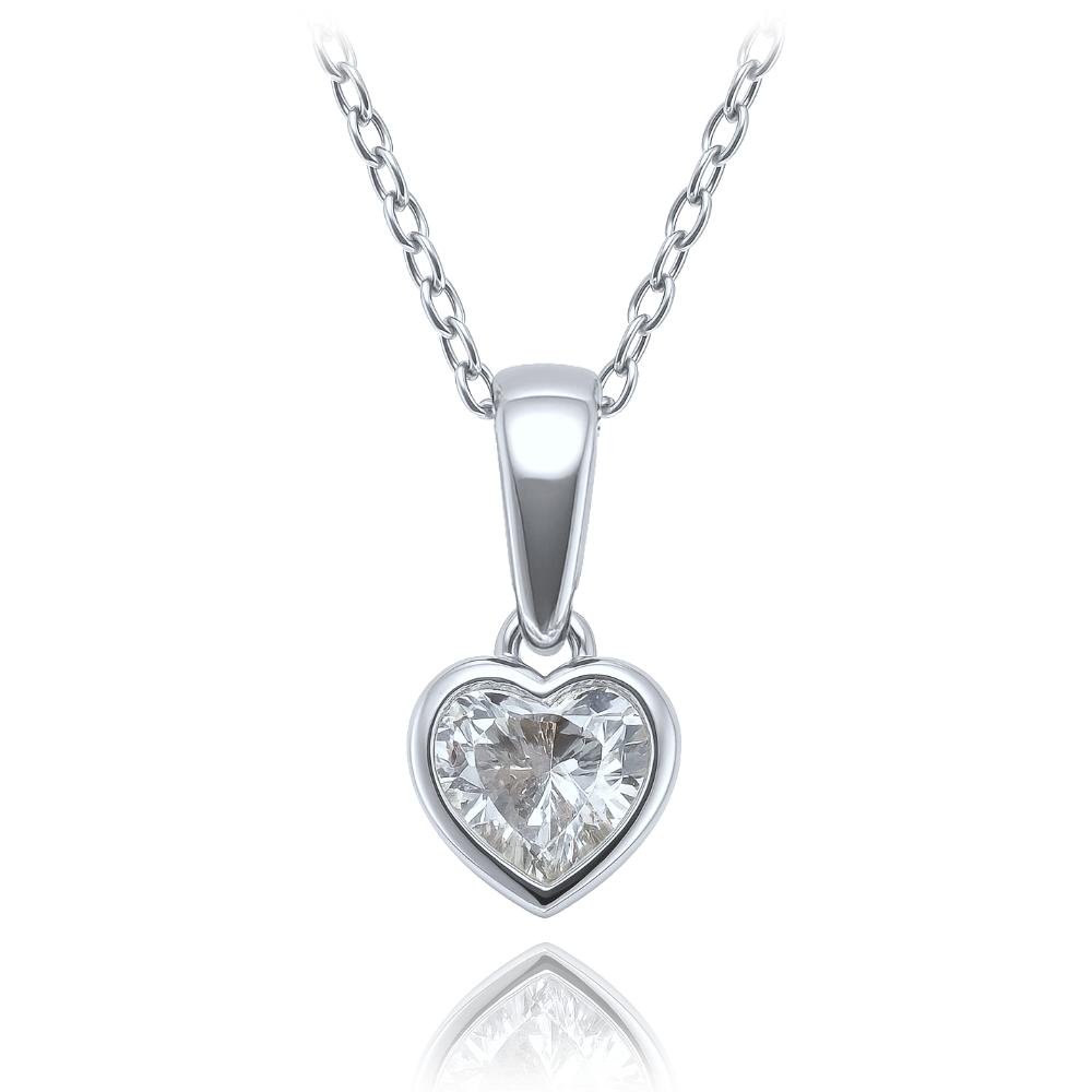 MINET Dětský zlatý náhrdelník z bílého zlata srdíčko s bílým zirkonem Au 585/1000