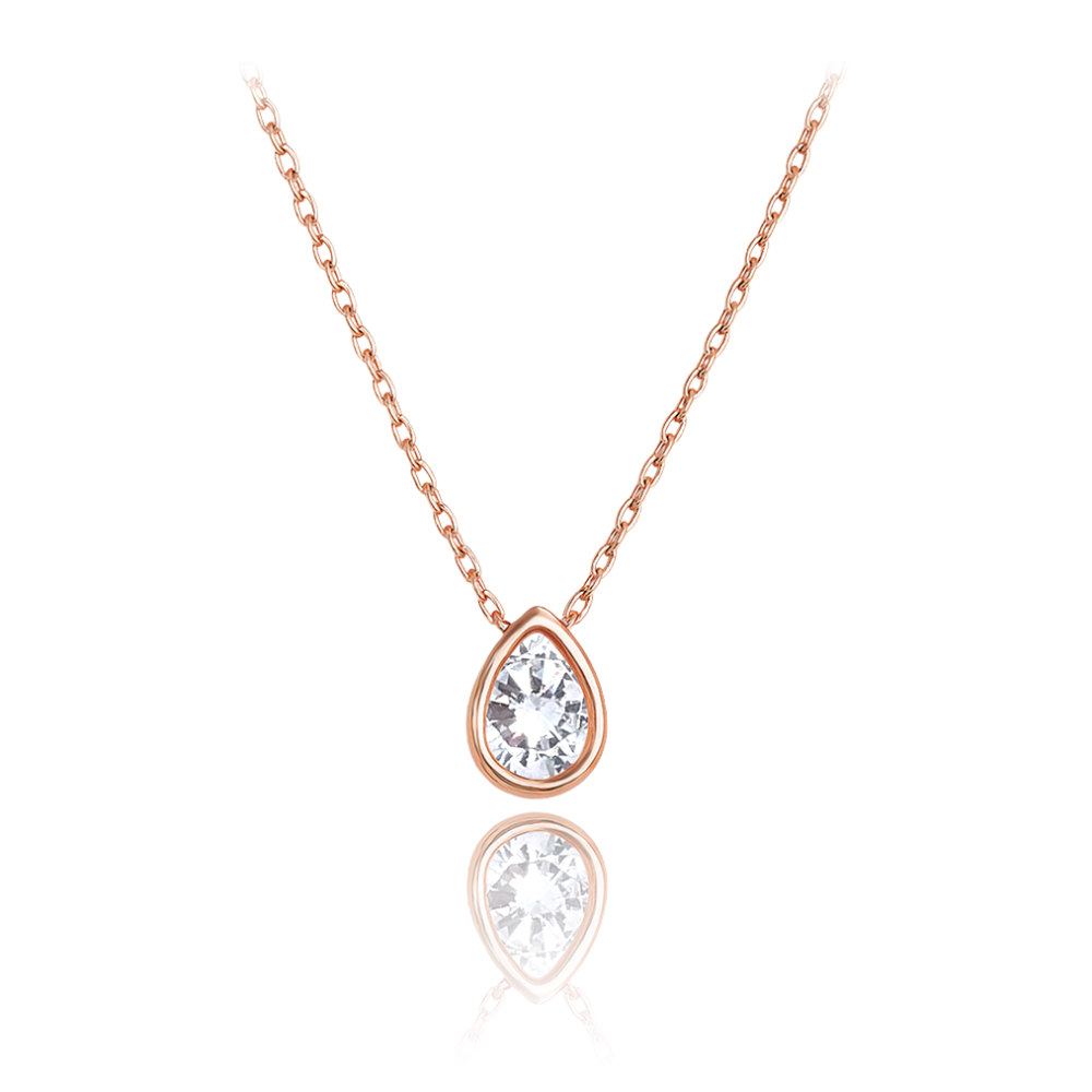 MINET Elegantní zlatý náhrdelník z růžového zlata s bílým zirkonem Au 585/1000