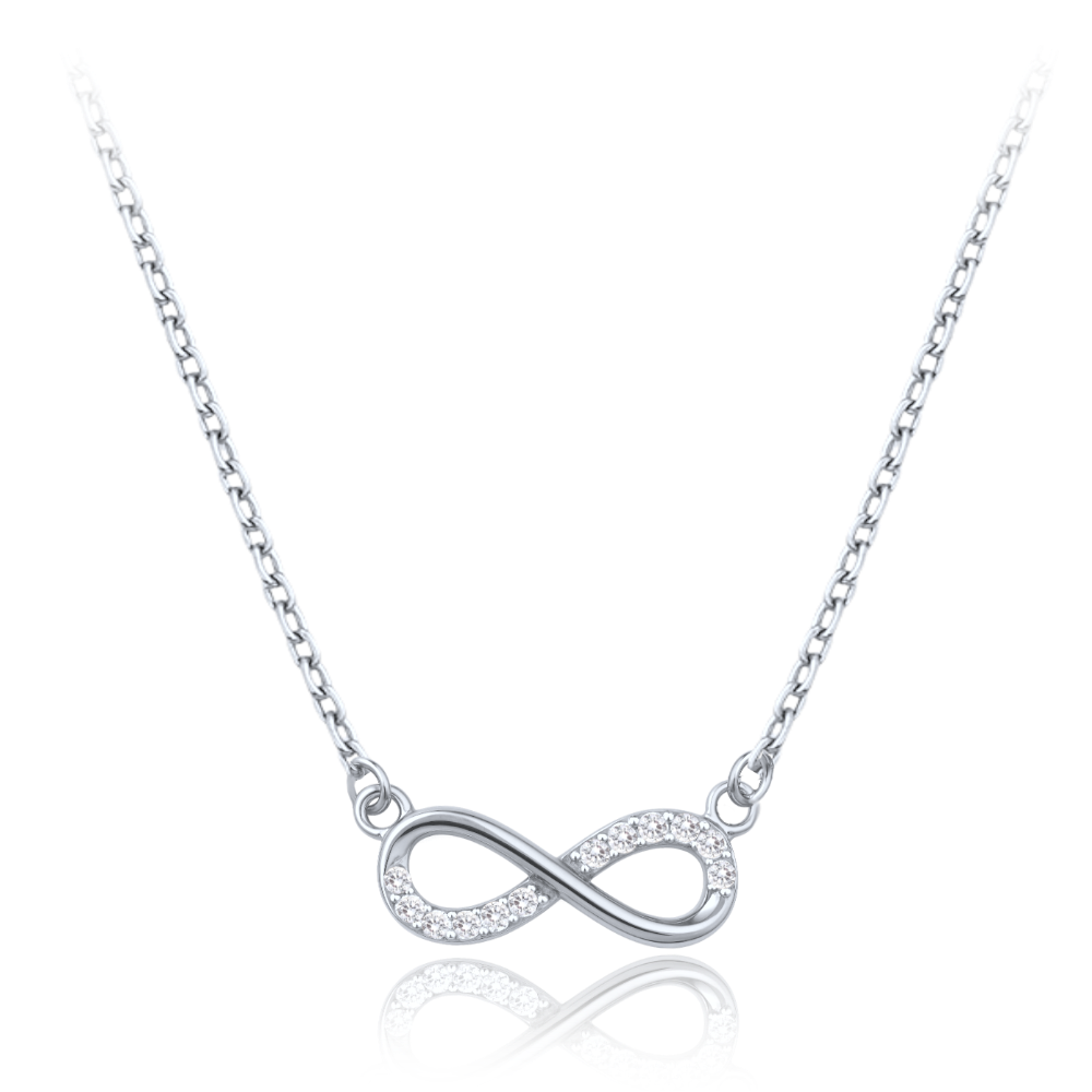 MINET Elegantní zlatý náhrdelník z bílého zlata nekonečno s bílými zirkony Au 585/1000