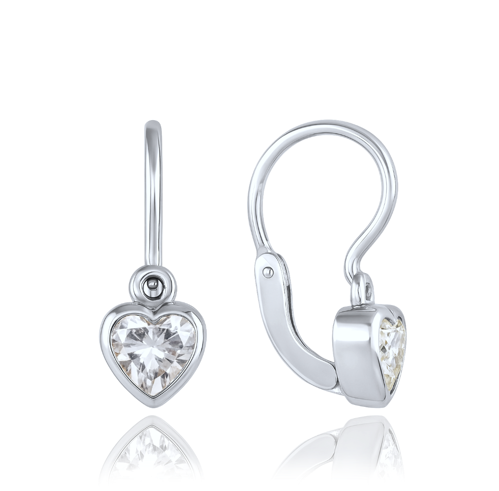 MINET Dětské náušnice s předním zapínáním srdíčka z bílého zlata se zirkony Au 585/1000
