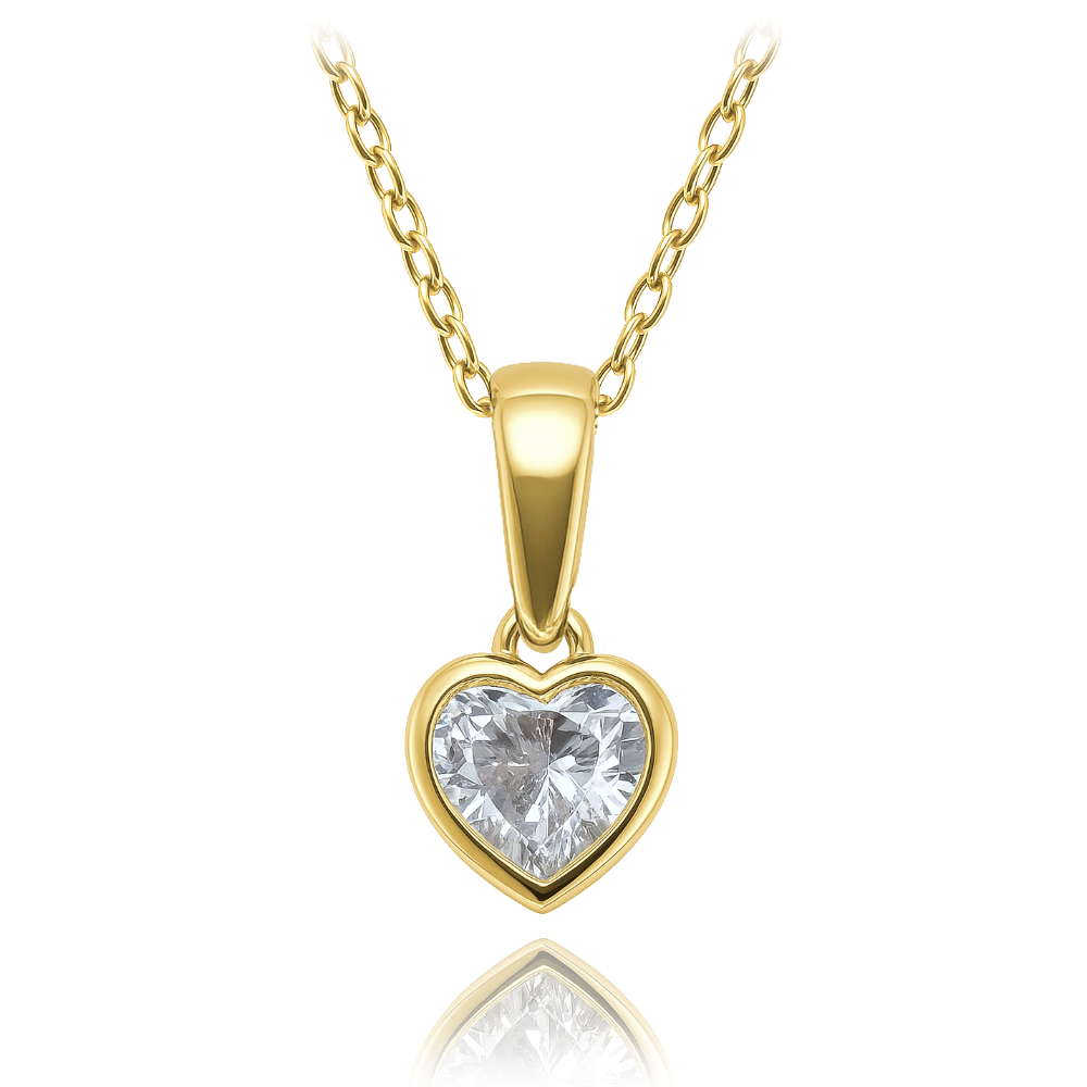 MINET Dětský zlatý náhrdelník srdíčko s bílým zirkonem Au 585/1000
