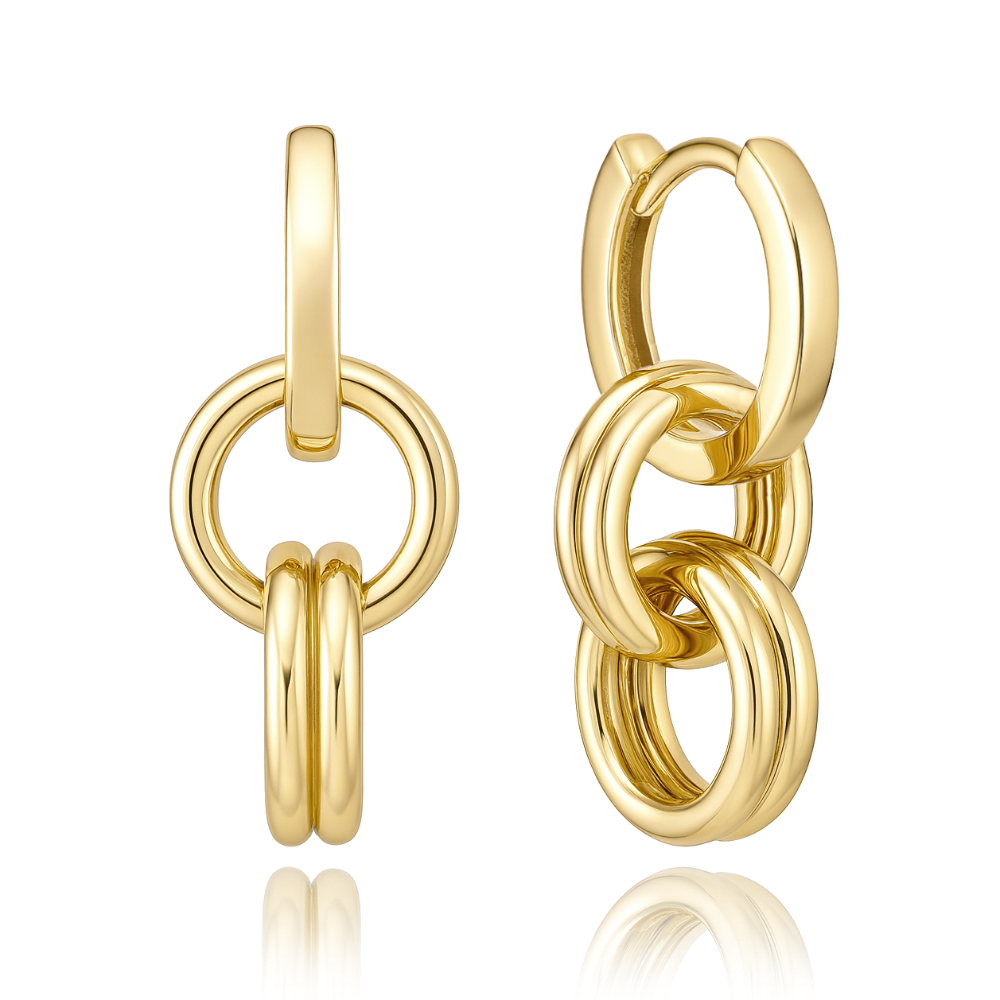 MINET Zlaté náušnice spojené kroužky Au 585/1000
