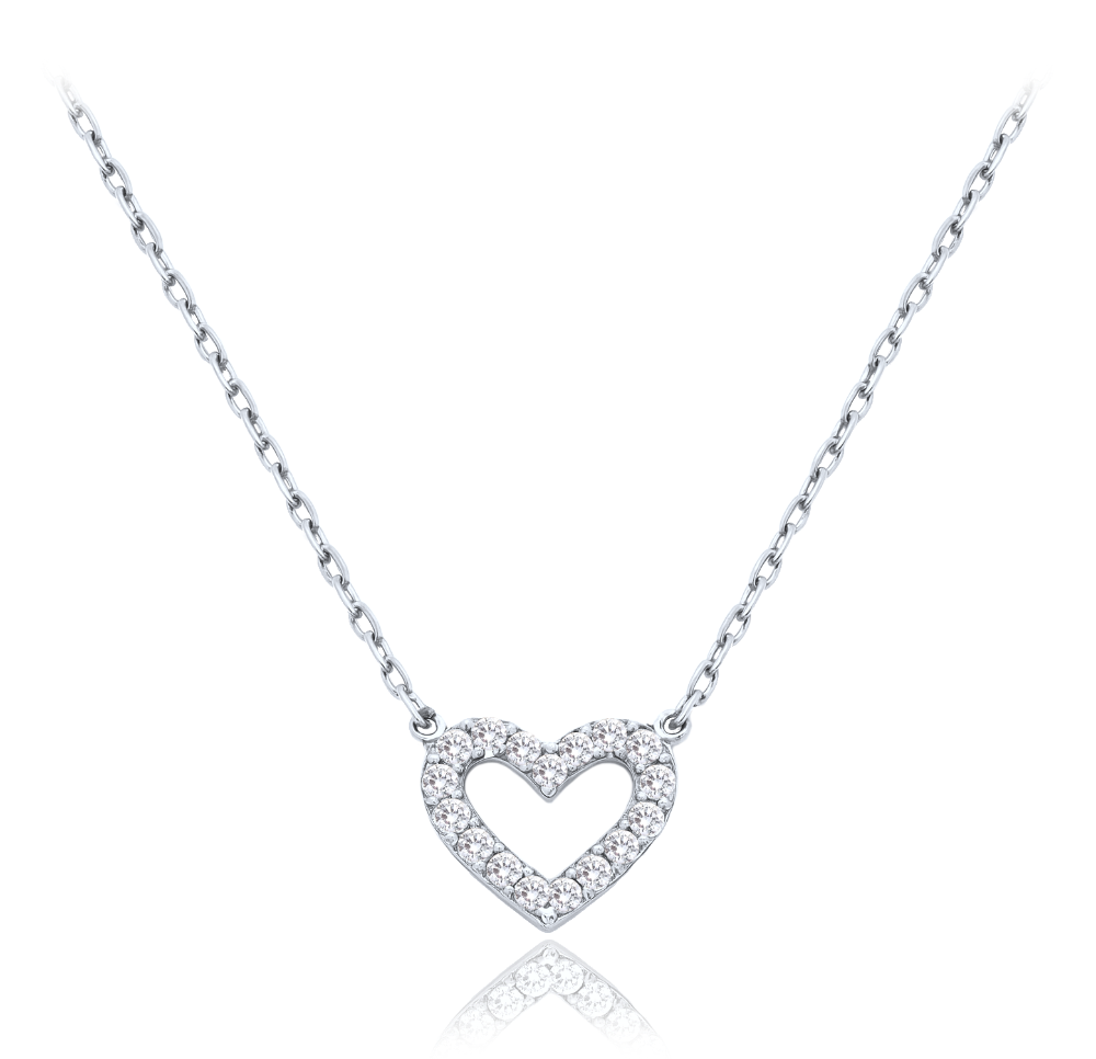 MINET Zlatý náhrdelník srdce z bílého zlata s bílými zirkony Au 585/1000