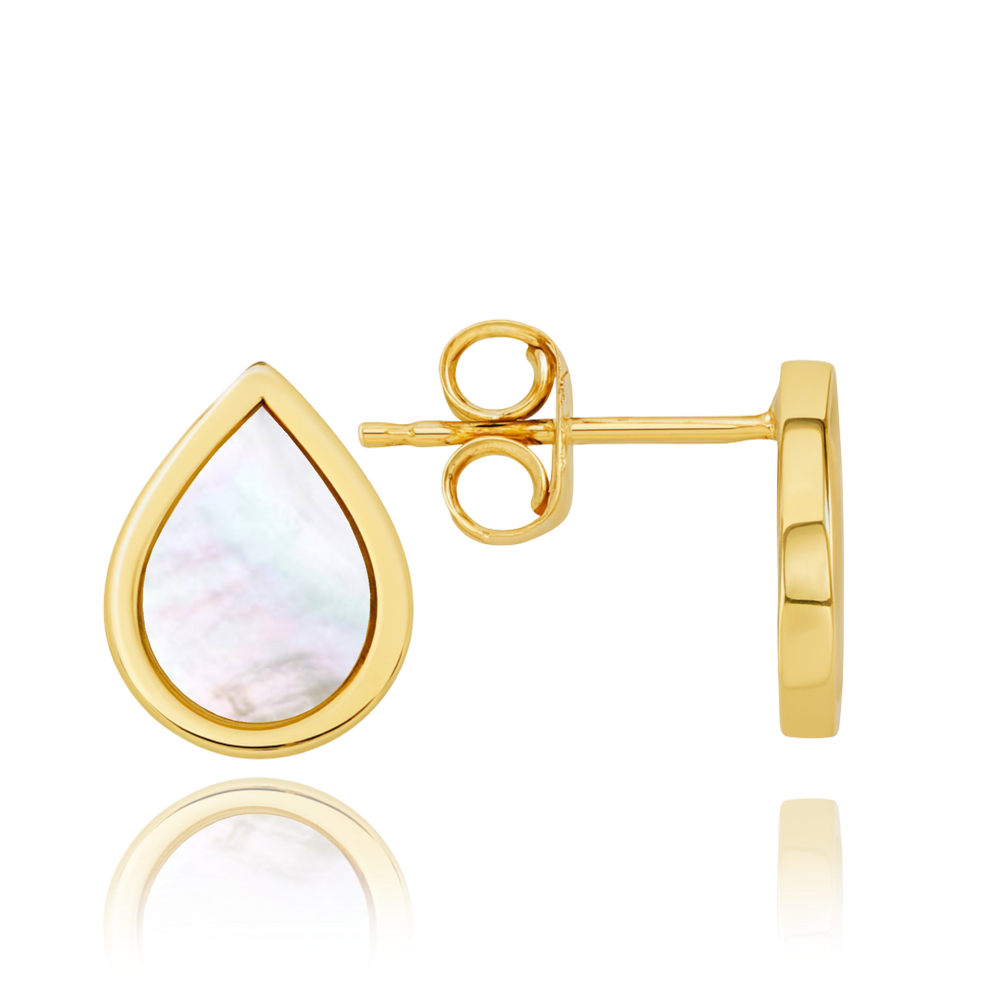 MINET Elegantní zlaté náušnice kapka s bílou perletí Au 585/1000