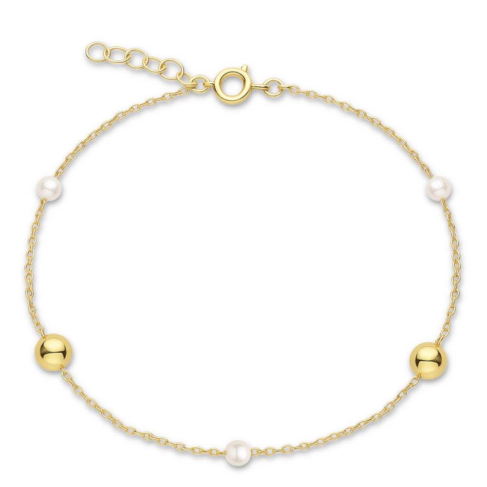 MINET Zlatý náramek s kuličkami a perlami Au 585/1000
