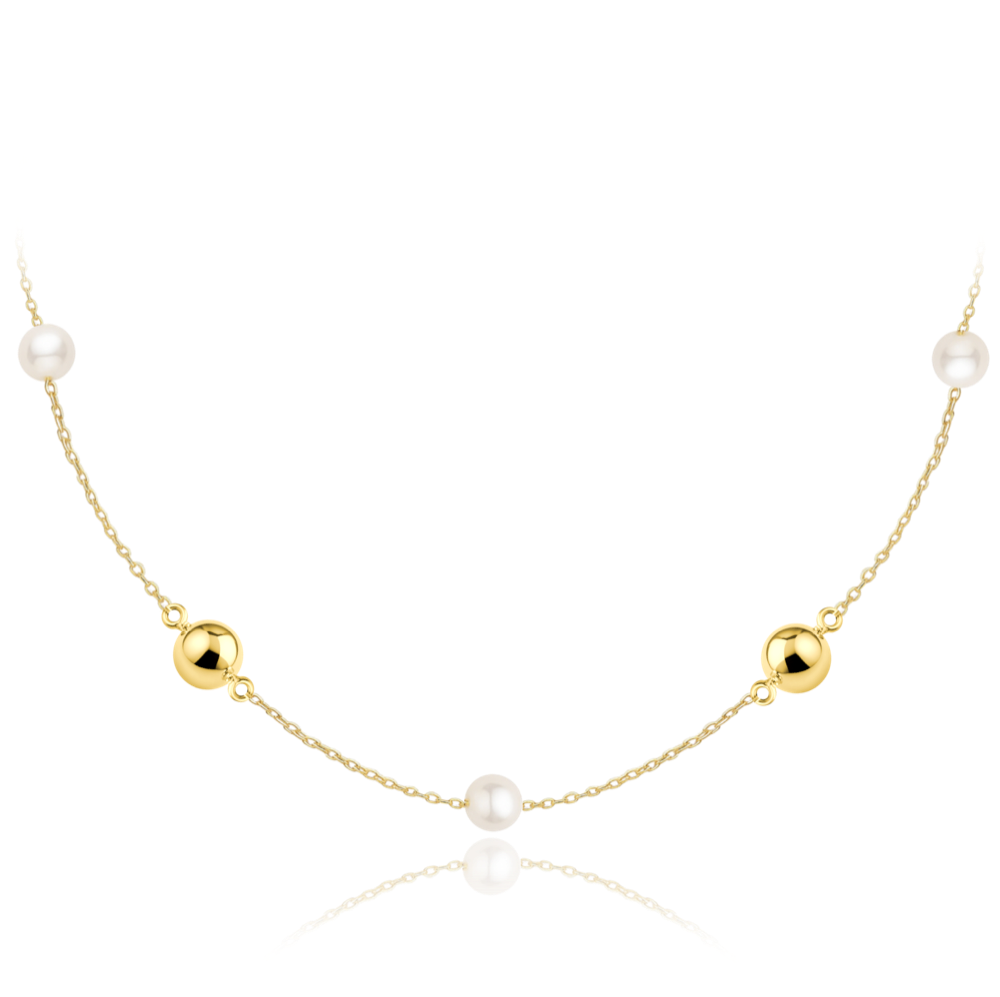 MINET Zlatý náhrdelník s kuličkami a perlami Au 585/1000