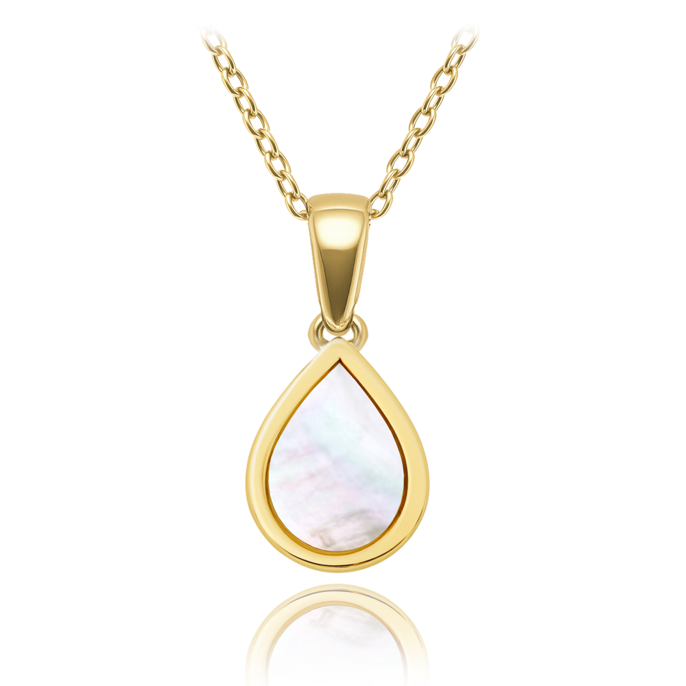 MINET Elegantní zlatý náhrdelník kapka s bílou perletí Au 585/1000