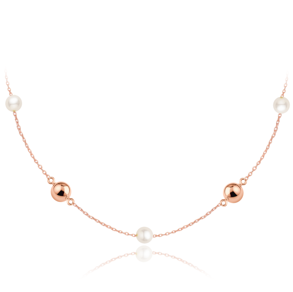 MINET Zlatý náhrdelník z růžového zlata s kuličkami a perlami Au 585/1000