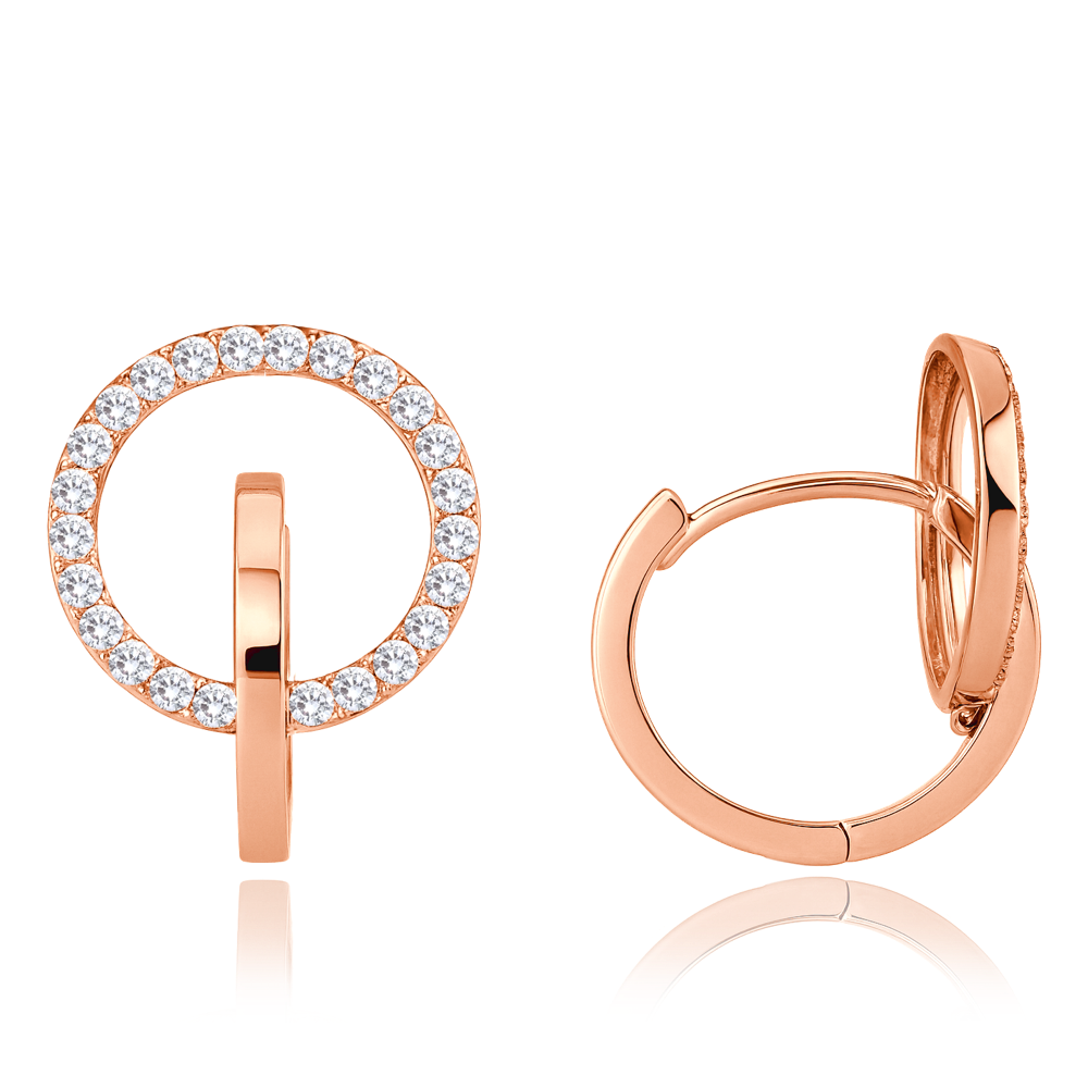 MINET Elegantní zlaté náušnice z růžového zlata s bílými zirkony Au 585/1000