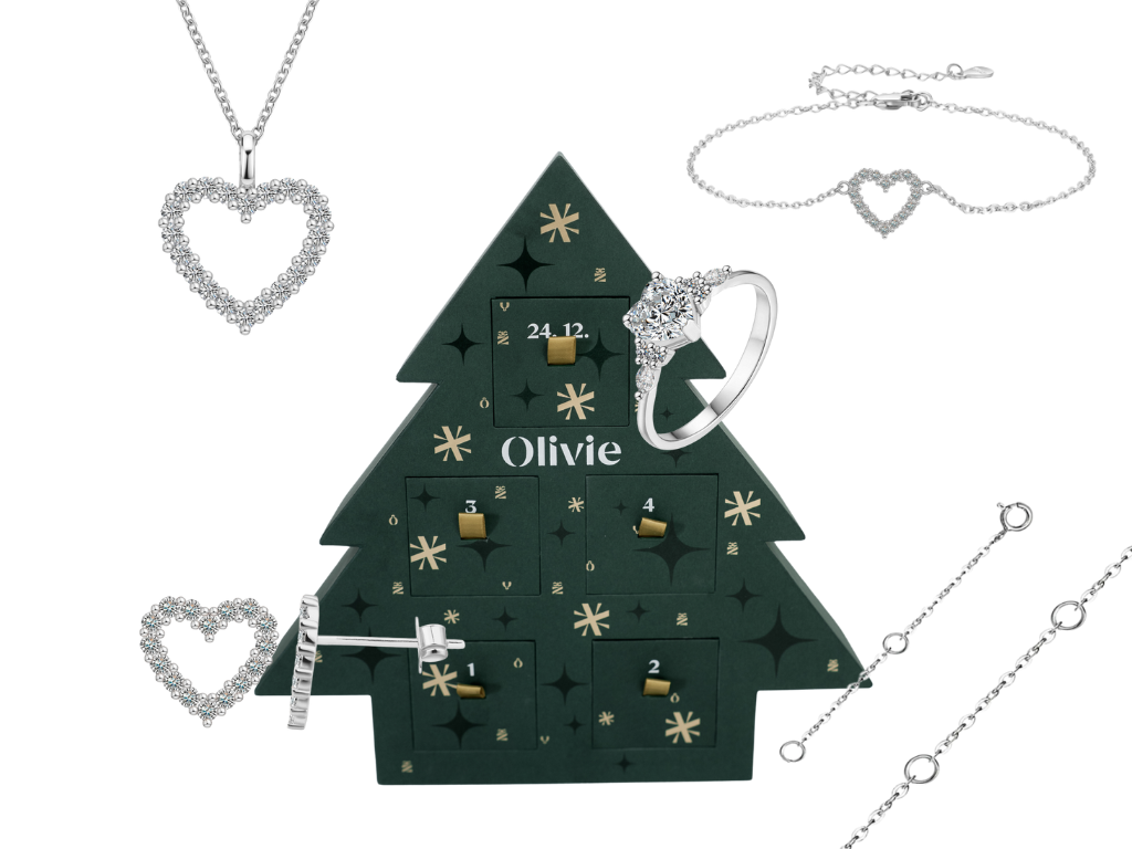 Olivie Adventní kalendář MOISSANITE SRDCE 9882 Ag 925