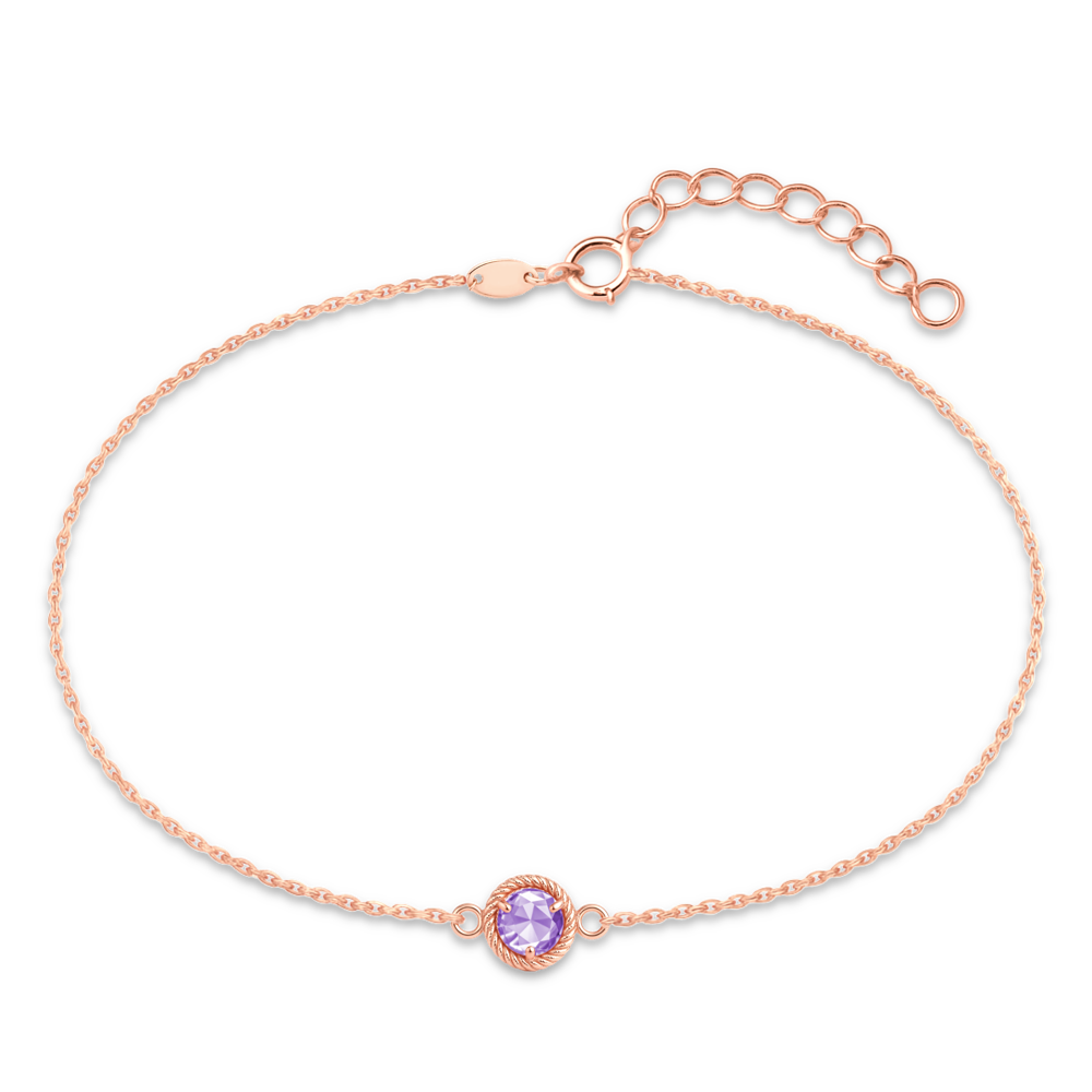 MINET Decentní zlatý rose gold náramek s fialovým zirkonem Au 585/1000