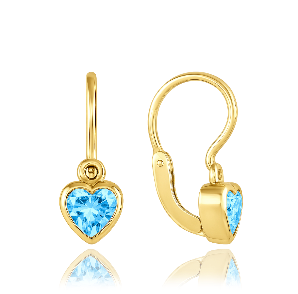 MINET Dětské náušnice s předním zapínáním srdíčka s modrými zirkony Au 585/1000