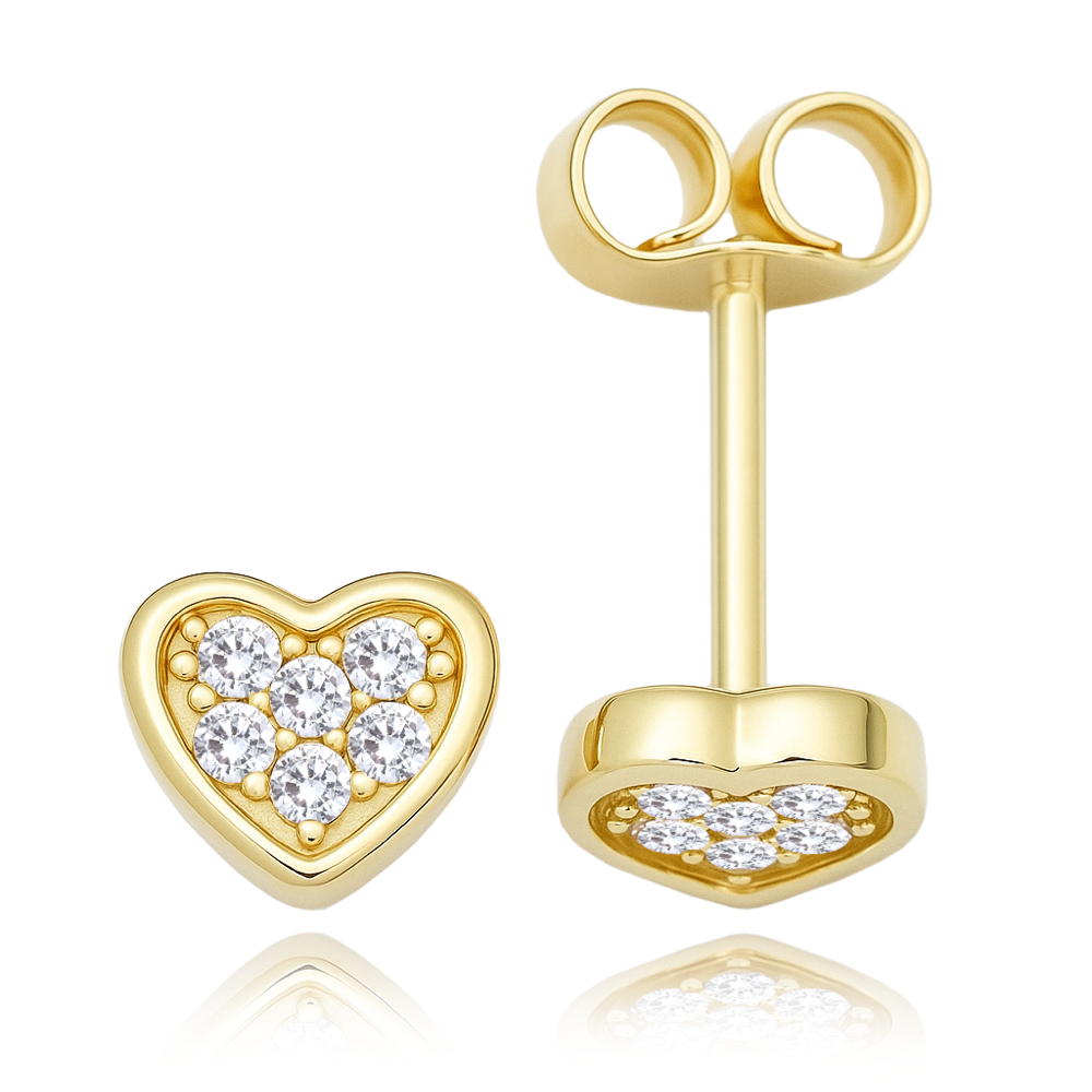 MINET Zlaté náušnice srdce s bílými zirkony Au 585/1000