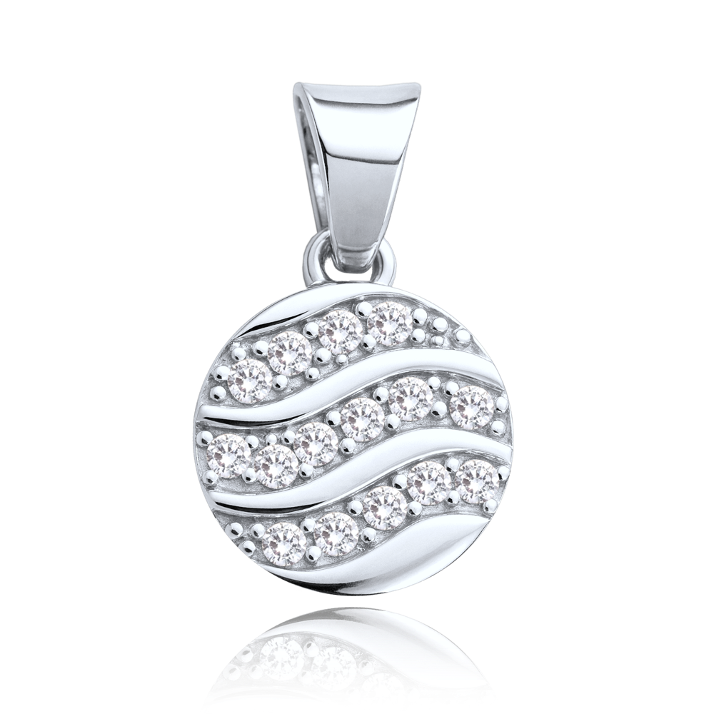 MINET Přívěsek z bílého zlata kolečko s bílým zirkonem Au 585/1000