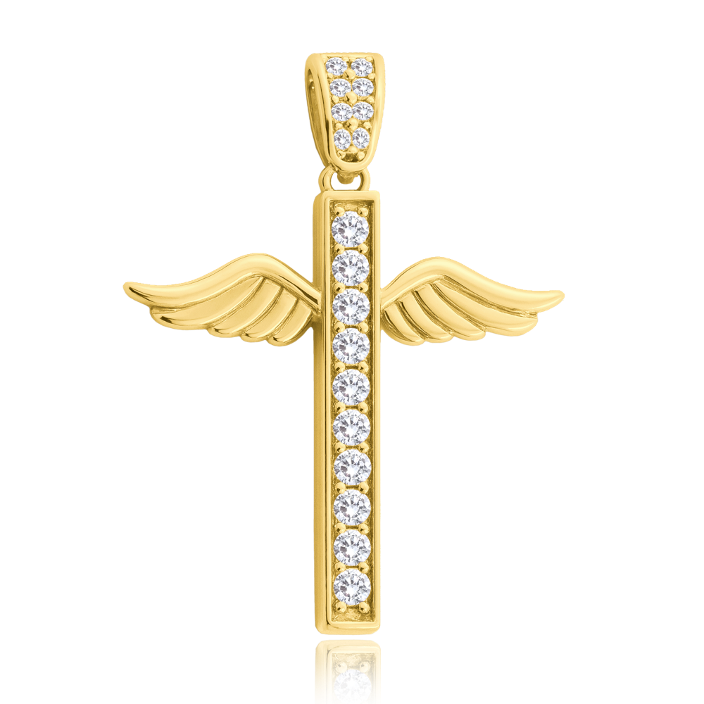 MINET Zlatý přívěsek anděl s bílým zirkonem Au 585/1000