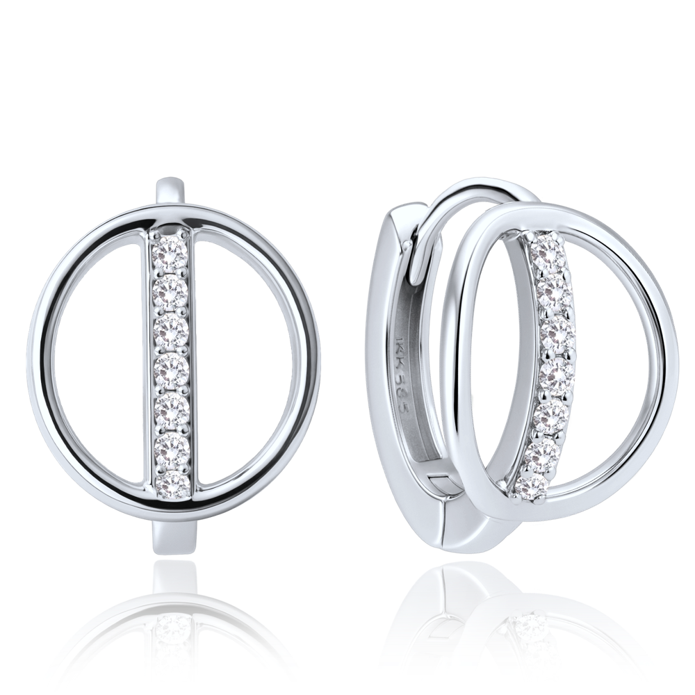 MINET Elegantní zlaté náušnice z bílého zlata s bílými zirkony Au 585/1000