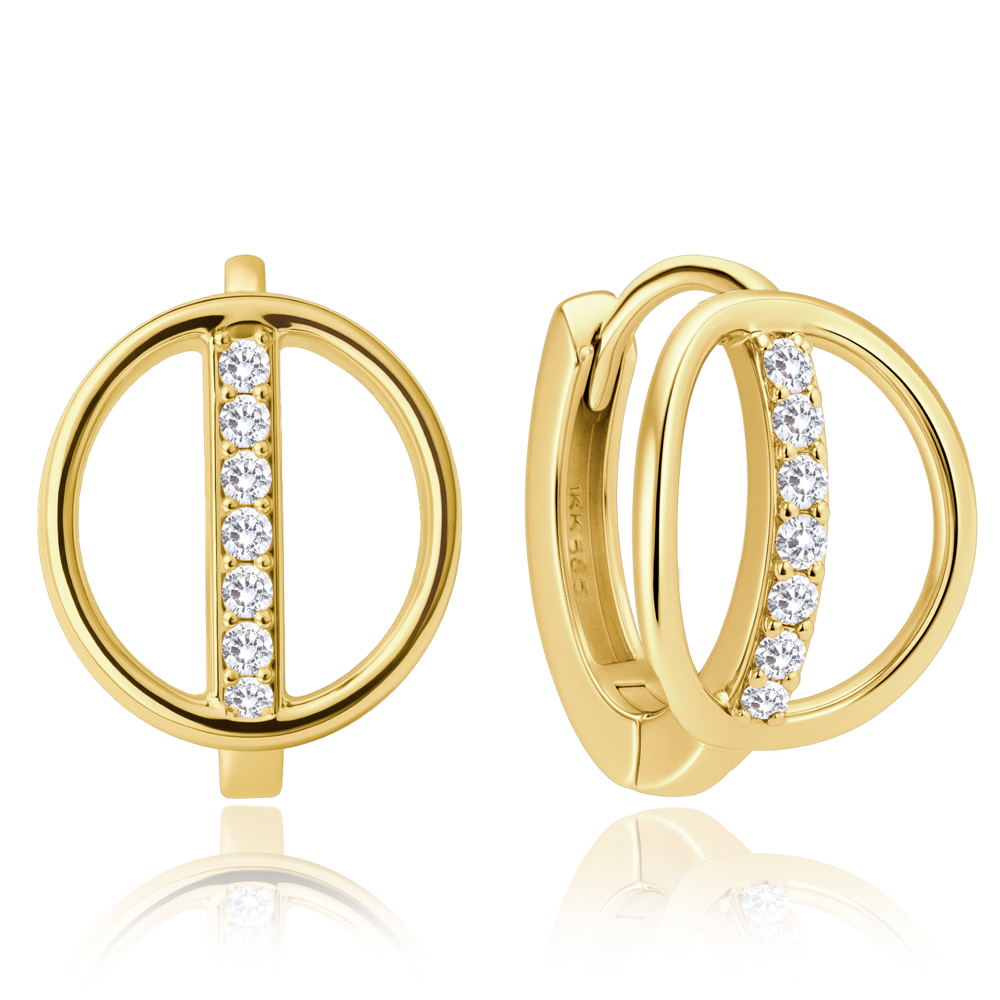 MINET Elegantní zlaté náušnice s bílými zirkony Au 585/1000