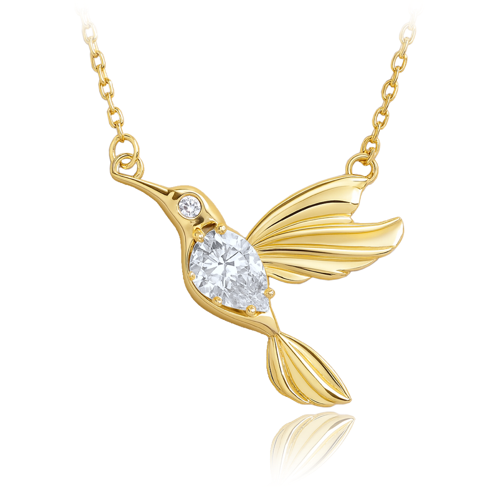 MINET Zlatý náhrdelník s kolibříkem a bílým zirkonem Au 585/1000