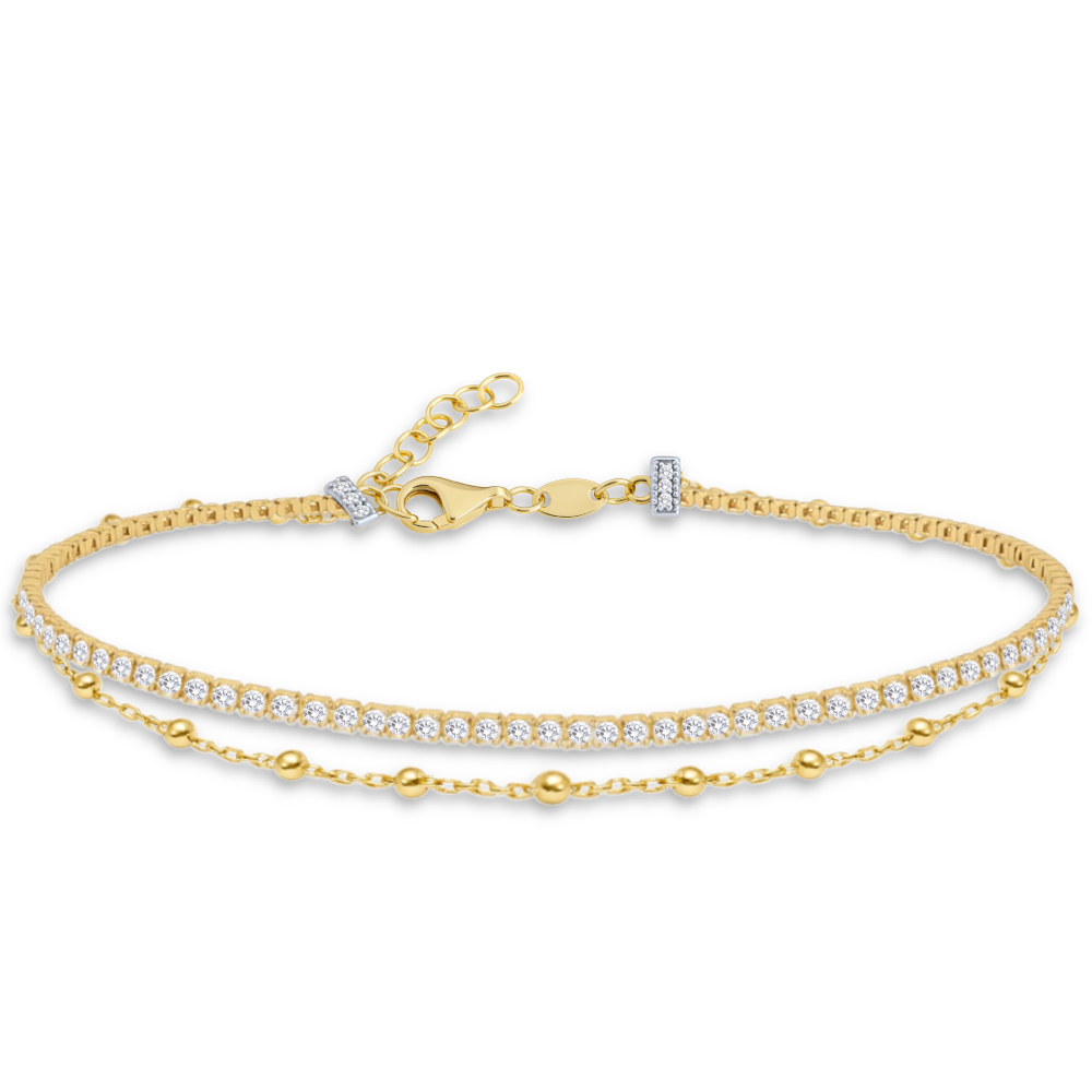 MINET Elegantní zlatý náramek s kuličkou a bílým zirkonem Au 585/1000