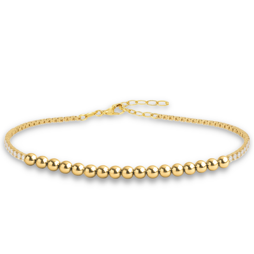 MINET Elegantní zlatý náramek s kuličkou a bílým zirkonem Au 585/1000