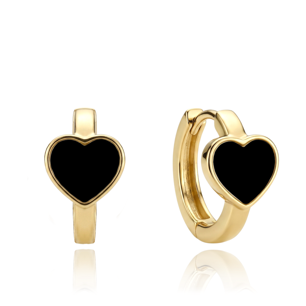 MINET Zlaté náušnice srdíčka s onyxem Au 585/1000