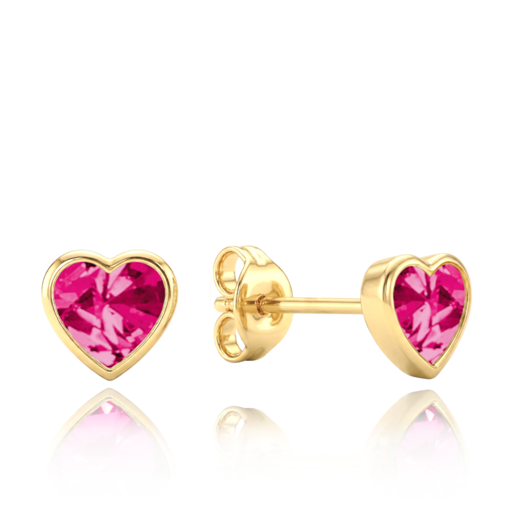 MINET Zlaté náušnice srdíčka s růžovými zirkony Au 585/1000