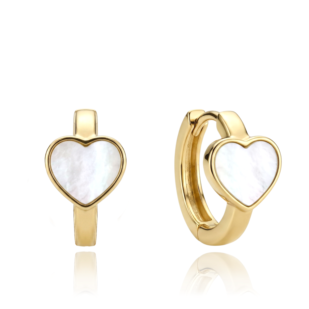 MINET Zlaté náušnice srdíčka s bílou perletí Au 585/1000