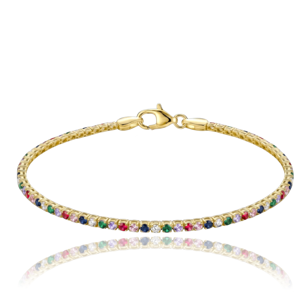 MINET Elegantní zlatý tenisový náramek s různobarevnými zirkony Au 585/1000