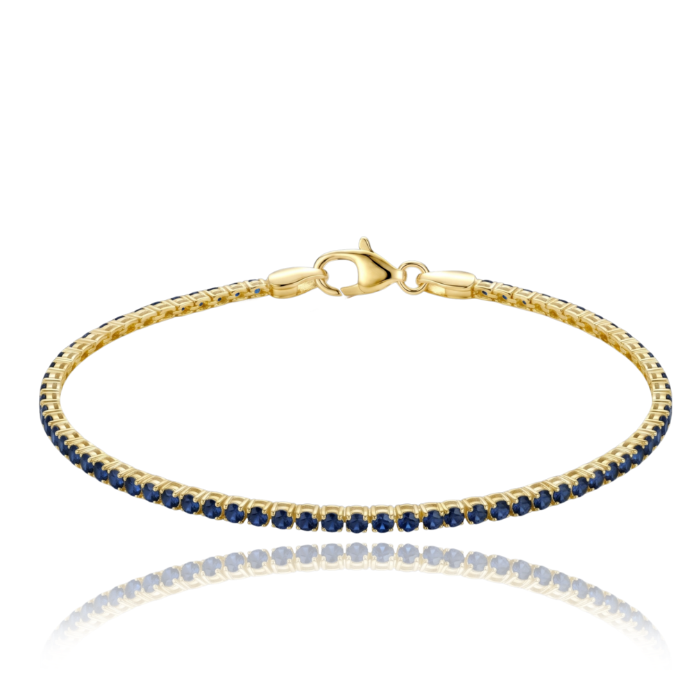 MINET Elegantní zlatý tenisový náramek s modrými zirkony Au 585/1000