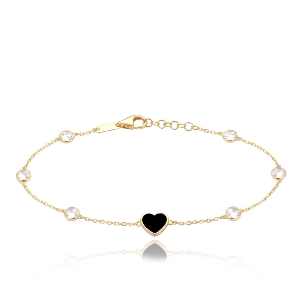 MINET Zlatý náramek srdíčko s onyxem a bílými zirkony Au 585/1000