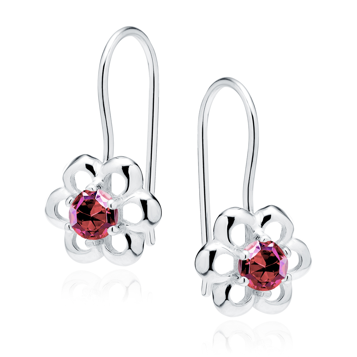Olivie Dětské stříbrné náušnice KVÍTKO RUBY 1627