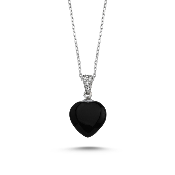OLIVIE Stříbrný náhrdelník SRDCE ONYX 1889 Ag 925; ≤2,1 g.