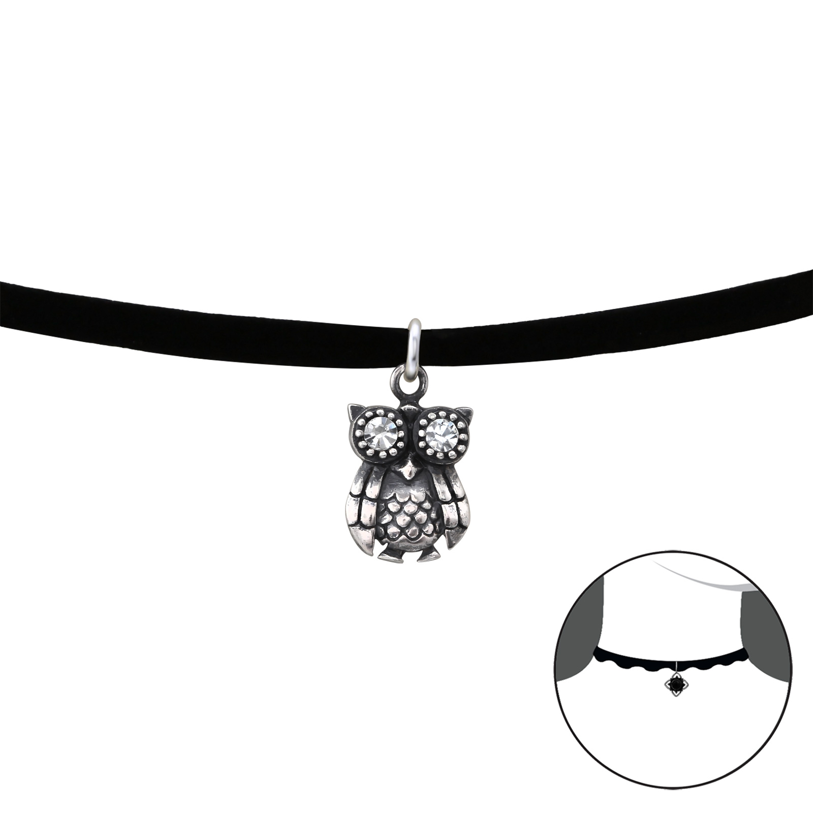 OLIVIE Stříbrný CHOKER náhrdelník SOVA 2489
