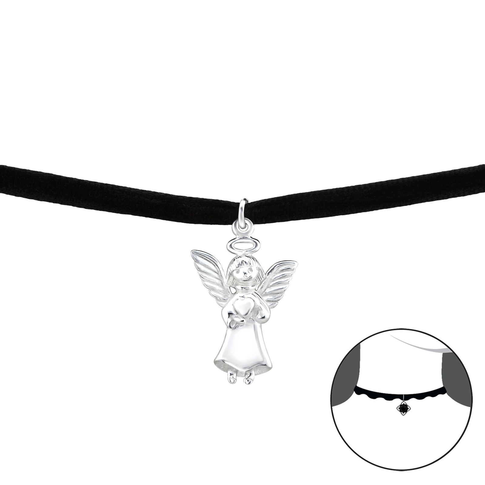 OLIVIE CHOKER náhrdelník se stříbrným ANDĚLEM 2492