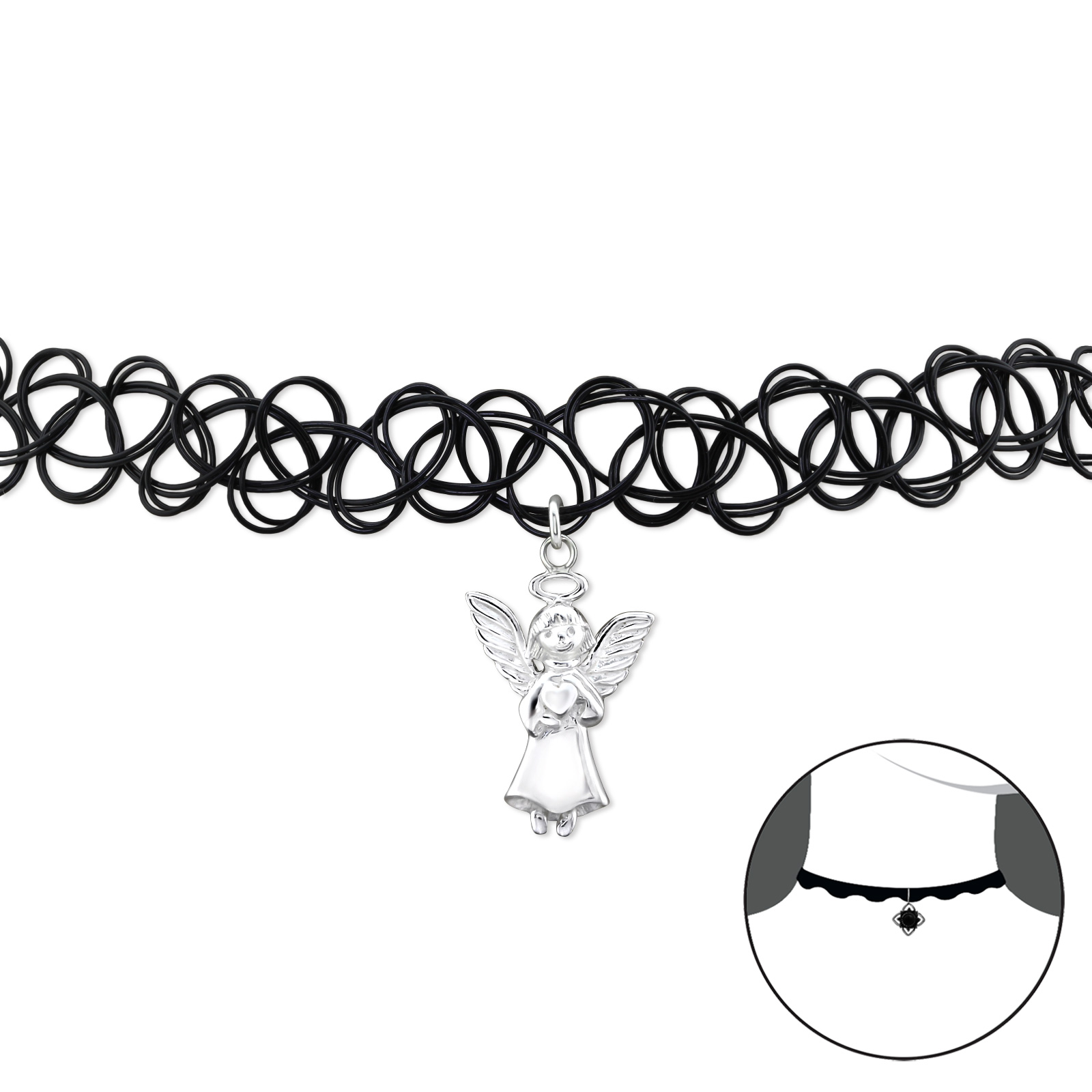 OLIVIE CHOKER náhrdelník se stříbrným ANDĚLEM 2493