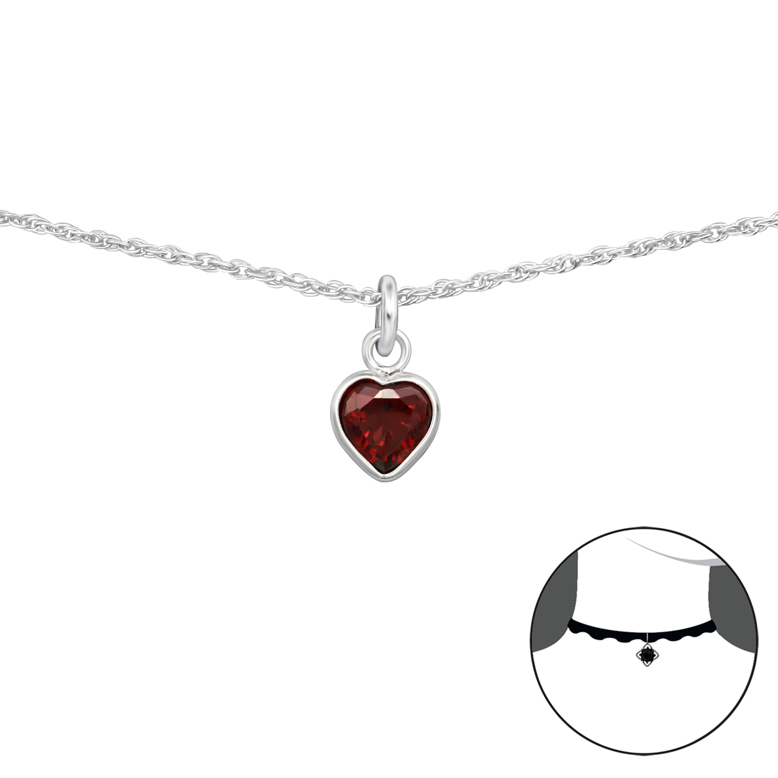 OLIVIE Stříbrný CHOKER náhrdelník ČERVENÉ SRDCE 2495 Ag 925; ≤1,15 g.