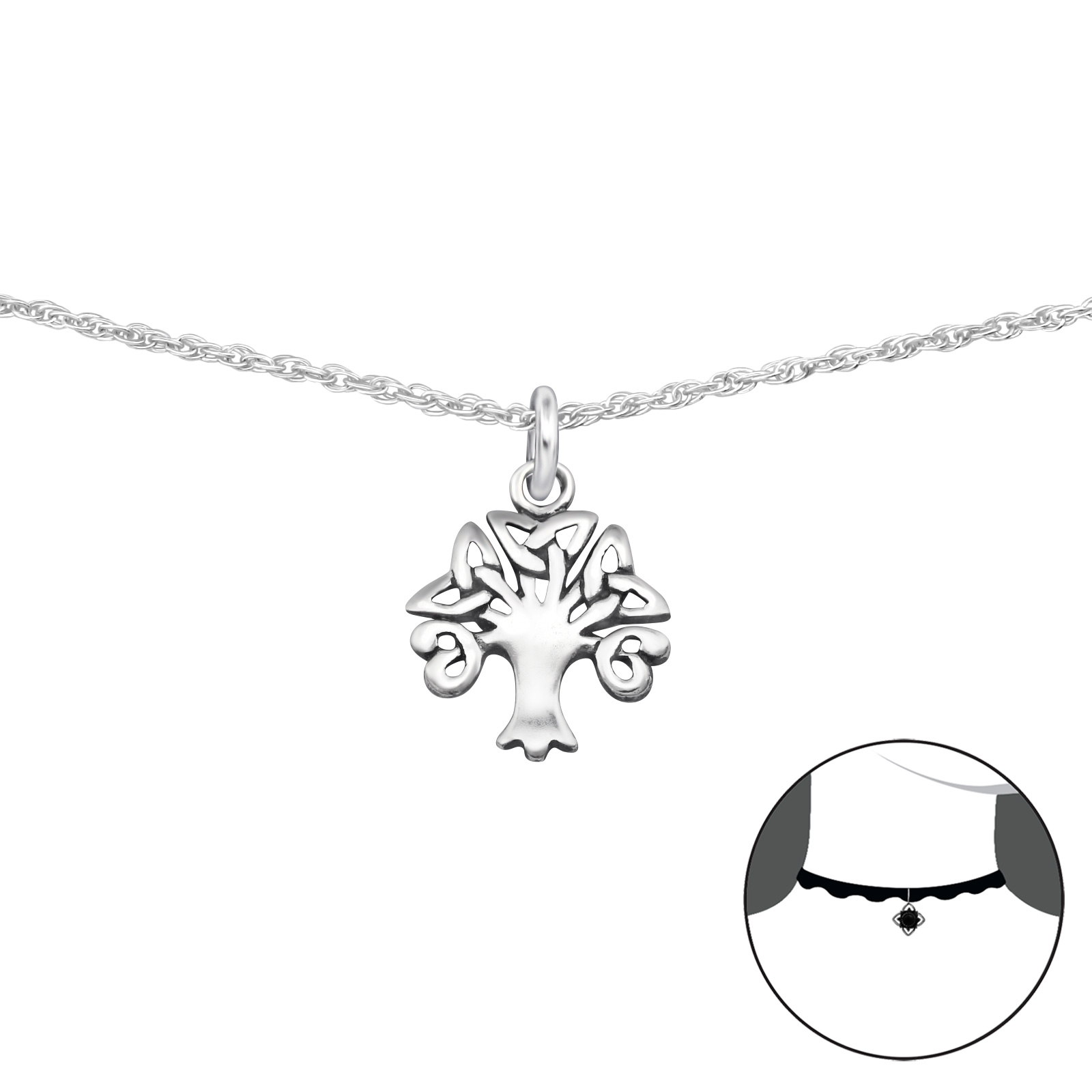 OLIVIE Stříbrný CHOKER náhrdelník STROM ŽIVOTA 2496