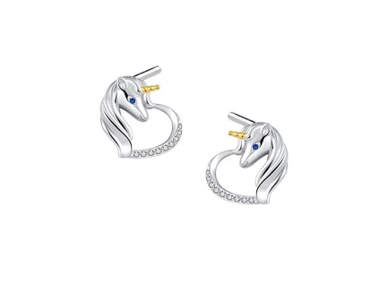 Stříbrné náušnice JEDNOROŽEC V SRDCI