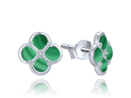 Stříbrné náušnice s malachitem  Ag 925; ≤2,05g.