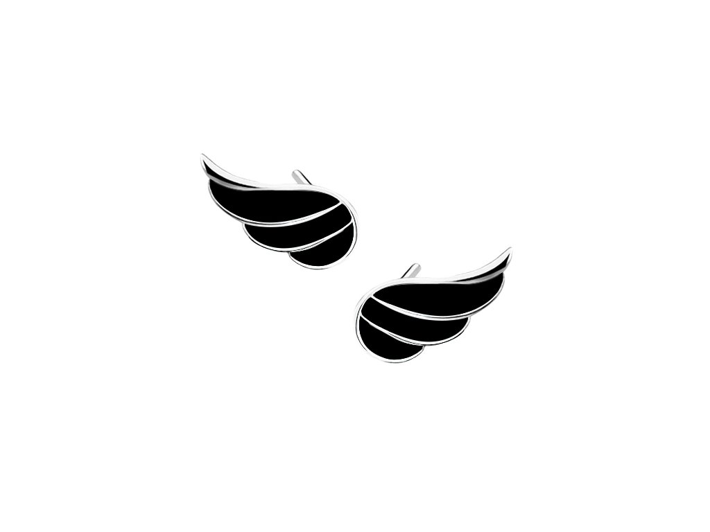 Strieborné náušnice KRÍDLO BLACK. Čierne anjelské krídlo zo strieborníctva OLIVIE.