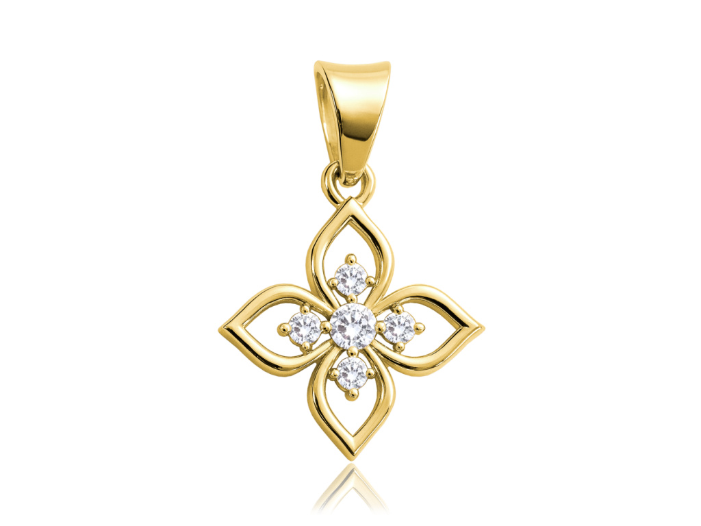 43714 minet zlaty privesek ctyrlistek s bilym zirkonem au 585 1000