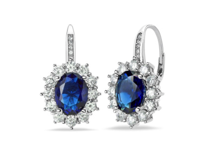 strieborné náušnice Kate Middleton blue sapphire zafír