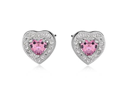 Strieborné náušnice RUŽOVÉ SRDIEČKO